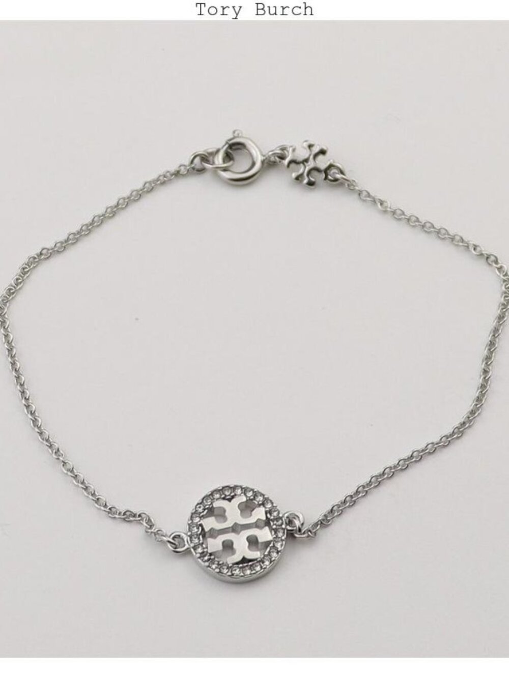 Tory Burch Silver Logo Disc Chain Bracelet